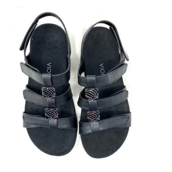 Vionic Amber Black Crocodile - Women\'s Adjustable Slide Sandal - Orthaheel